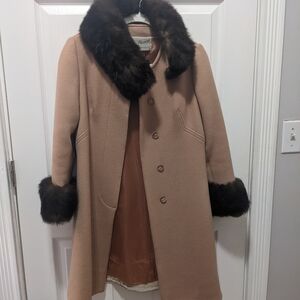 Edith Parrish Tan and Brown Coat with Luxurious Fur Trim